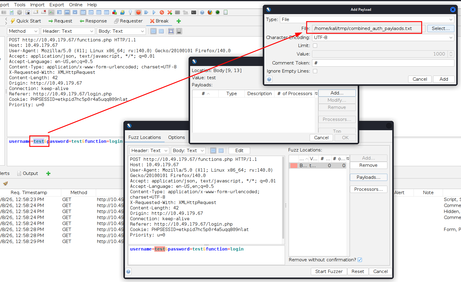 Zapproxy Bruteforcing paylods