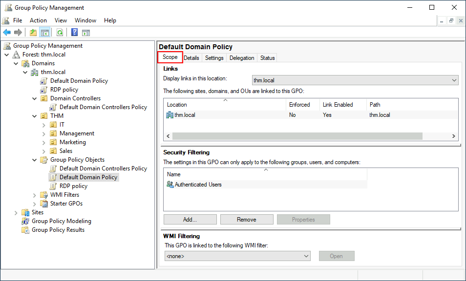 Default Domain Policy Scope