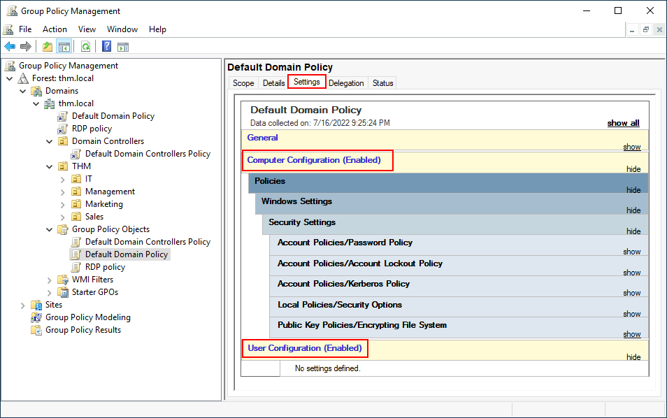 Default Domain Policy Security Filtering